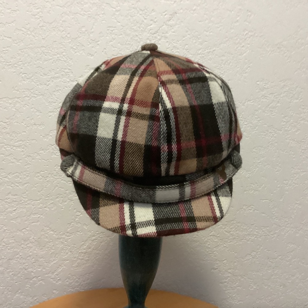 Disney Parks Plaid Newsboy‎ Cap Adult One Size Brown Tan Hidden Mickey Hat